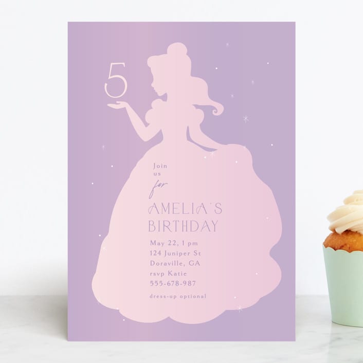 "Disney's Sparkling Princess Belle" - Children's Birthday Party Invitations in Lilac by Angela Thompson - Front