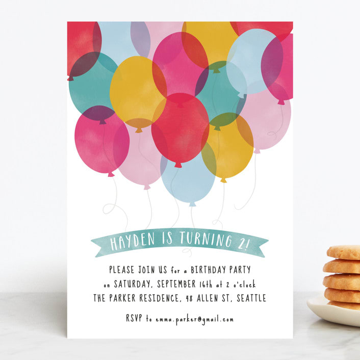 "Birthday Balloons" - Children's Birthday Party Invitations in Teal by Hooray Creative - Front