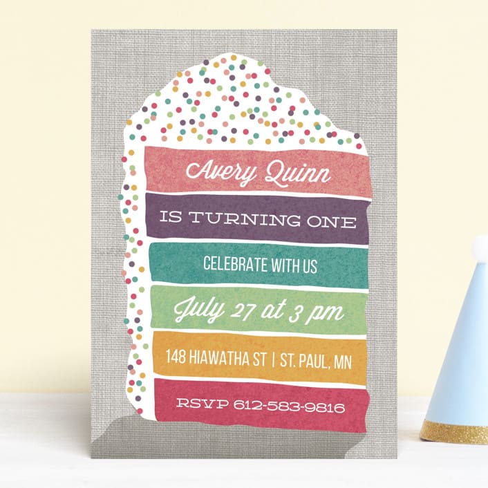 "Layer Cake" - Children's Birthday Party Invitations in Rainbow by Holly Whitcomb - Front