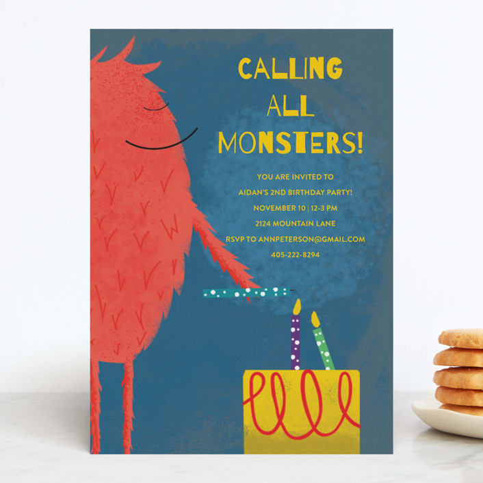 "Calling All Monsters" - Children's Birthday Party Invitations in Deep Sea by Nicole Winn - Front
