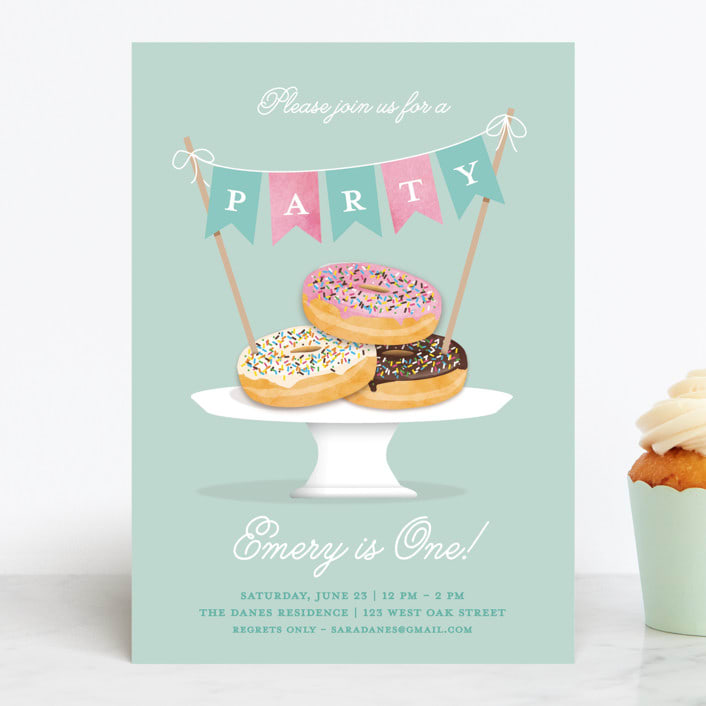 "Everyone Loves Donuts" - Children's Birthday Party Invitations in Neptune by Kerry Doyle - Front