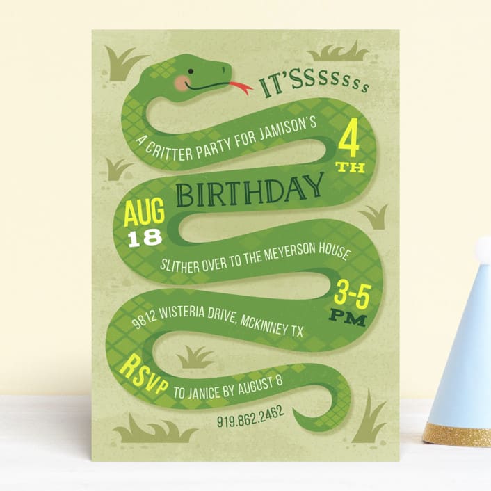 "Slithering Snake" - Children's Birthday Party Invitations in Grass by Jessica Ogden - Front
