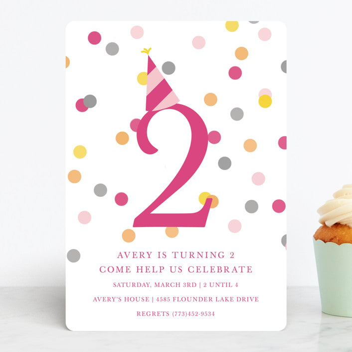 "Confetti Fun" - Children's Birthday Party Invitations in Hot Pink by Pretty Girl Designs - Front