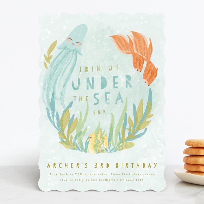 "Sea Party" - Children's Birthday Party Invitations in Sea Weed by Grace Kreinbrink - Front
