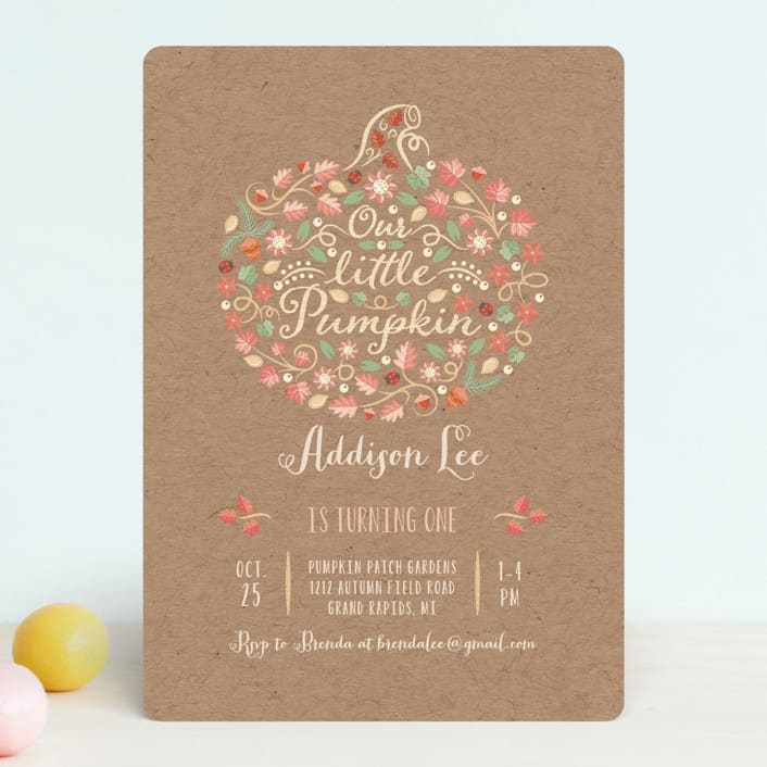 "Little Pumpkin" - Children's Birthday Party Invitations in Kraft by Paper Sun Studio - Front