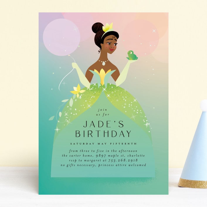 "Tiana from Disney's The Princess And The Frog" - Children's Birthday Party Invitations in Spearmint by Lori Wemple - Front