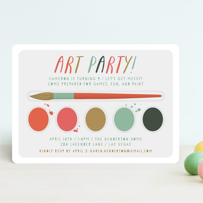 "Paint Kit" - Children's Birthday Party Invitations in Tangerine by Shari Margolin - Front