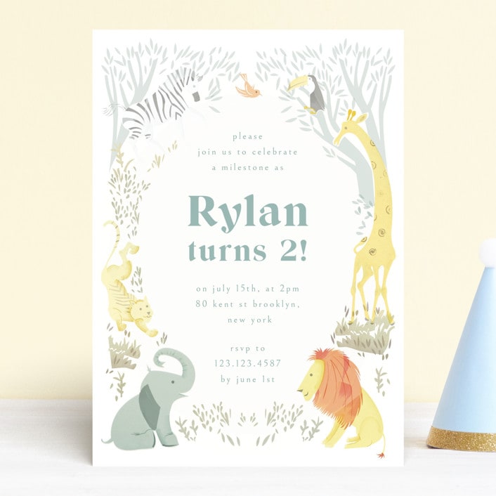 "Jungle Party" - Children's Birthday Party Invitations in Aquamarine by Ana de Sousa - Front