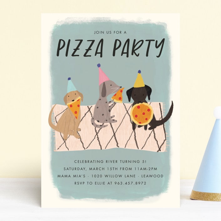 "Puppy Pizza Party" - Children's Birthday Party Invitations in Cobblestone by Stephanie Given - Front