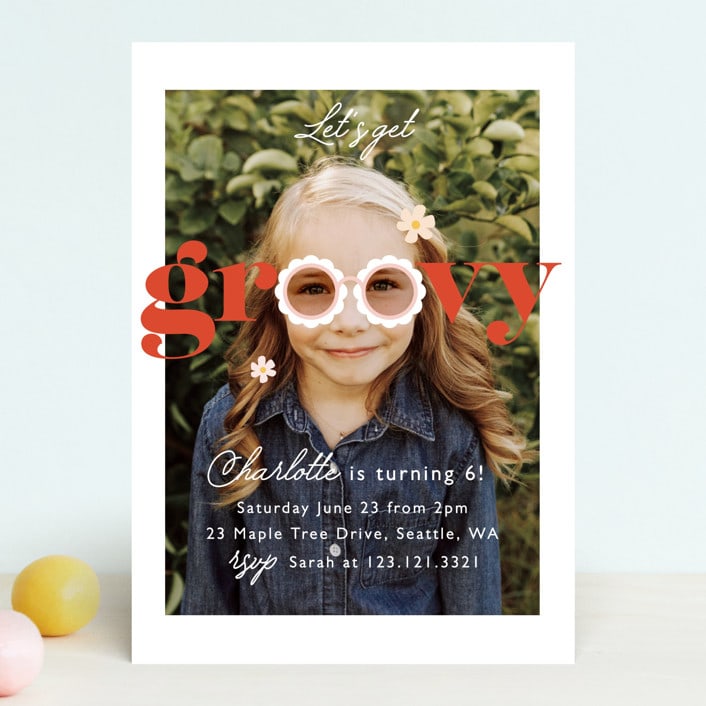 "Let's get groovy" - Children's Birthday Party Invitations in Rose by Hudson meet Rose - Front