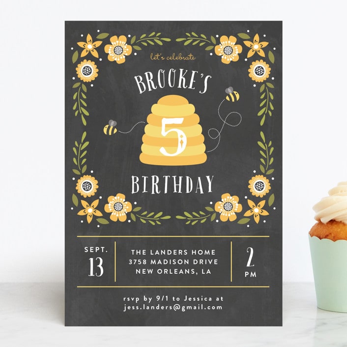 "Bee Day Party" - Children's Birthday Party Invitations in Chalkboard by Chasity Smith - Front