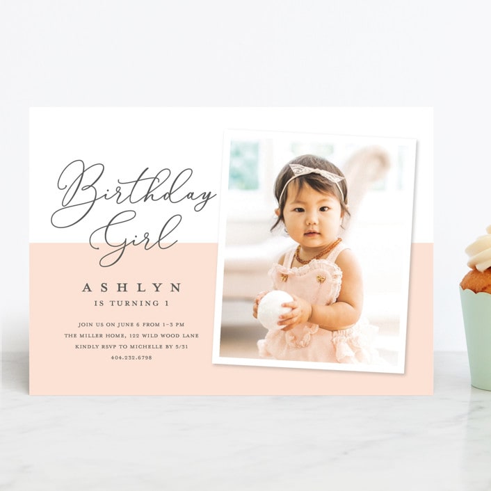"Modern girl" - Children's Birthday Party Invitations in Blush by Stacey Meacham - Front