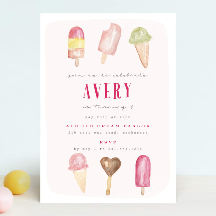 "Ice Cream Parlor" - Children's Birthday Party Invitations in Blush by Nicoletta Savod - Front