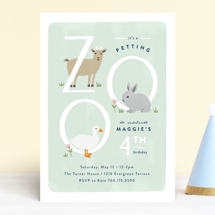 "Petting Zoo Letters" - Children's Birthday Party Invitations in Grass by Carolyn MacLaren - Front