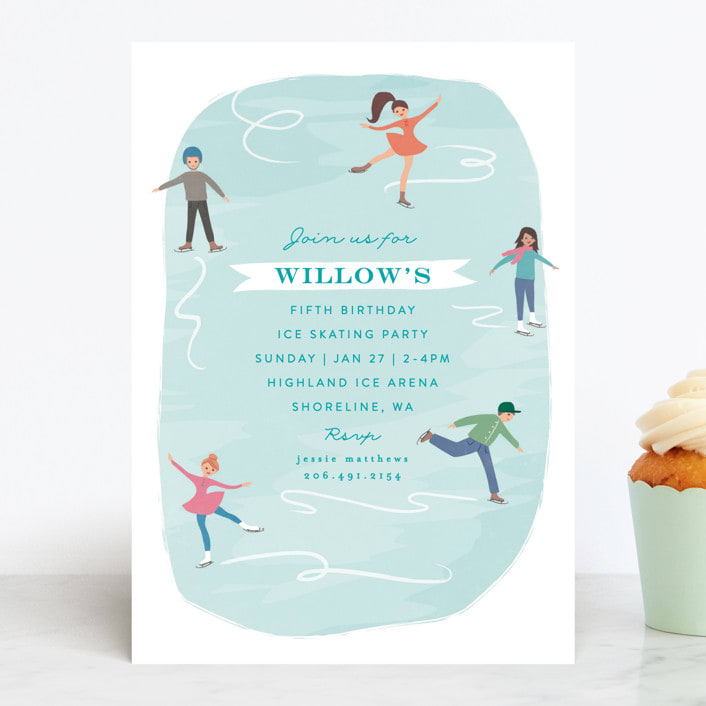 "playful ice rink" - Children's Birthday Party Invitations in Glacier by Karidy Walker - Front