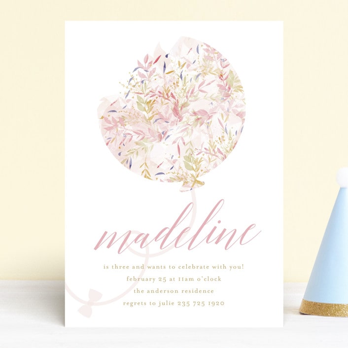 "floral balloon" - Children's Birthday Party Invitations in Bubblegum by Phrosné Barwood - Front