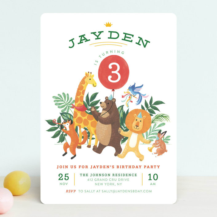 "Animal Safari" - Children's Birthday Party Invitations in Pumpkin by Shannon Chen of Four Wet Feet Studio - Front