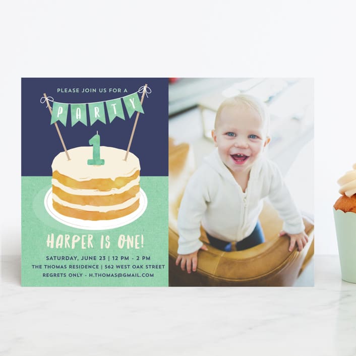 "Buttercream & Bunting" - Children's Birthday Party Invitations in Mint by Kerry Doyle - Front