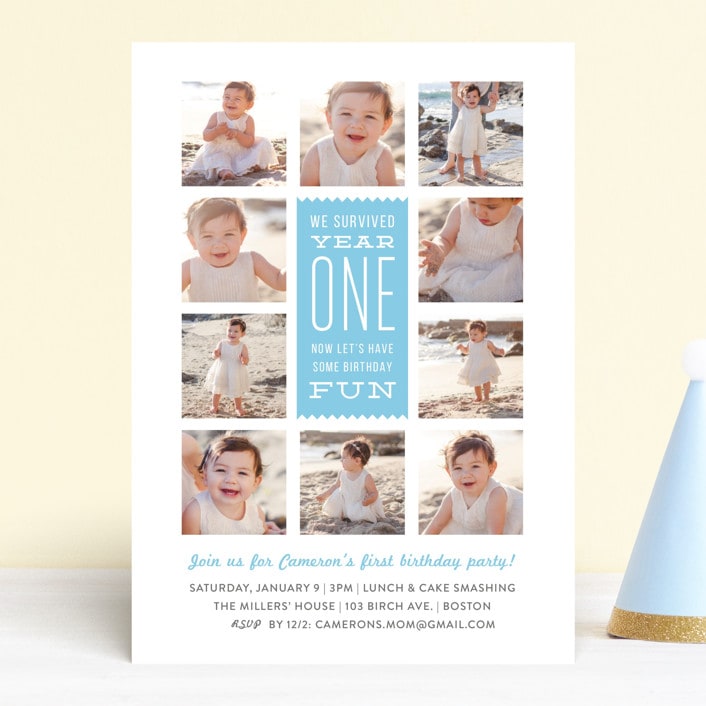 "We Survived Year One" - Children's Birthday Party Invitations in Sky by Carolyn MacLaren - Front