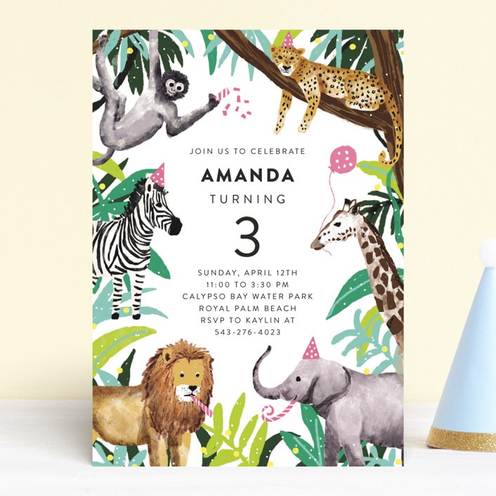 "Jungle Party" - Children's Birthday Party Invitations in Dragon Fruit by Cass Loh - Front