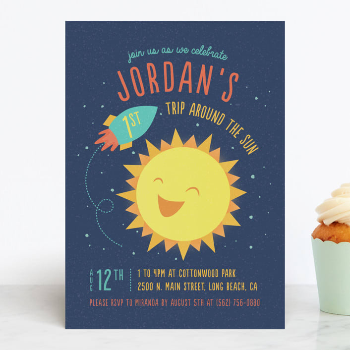 "Around the Sun" - Children's Birthday Party Invitations in Midnight by Cat Caudillo - Front