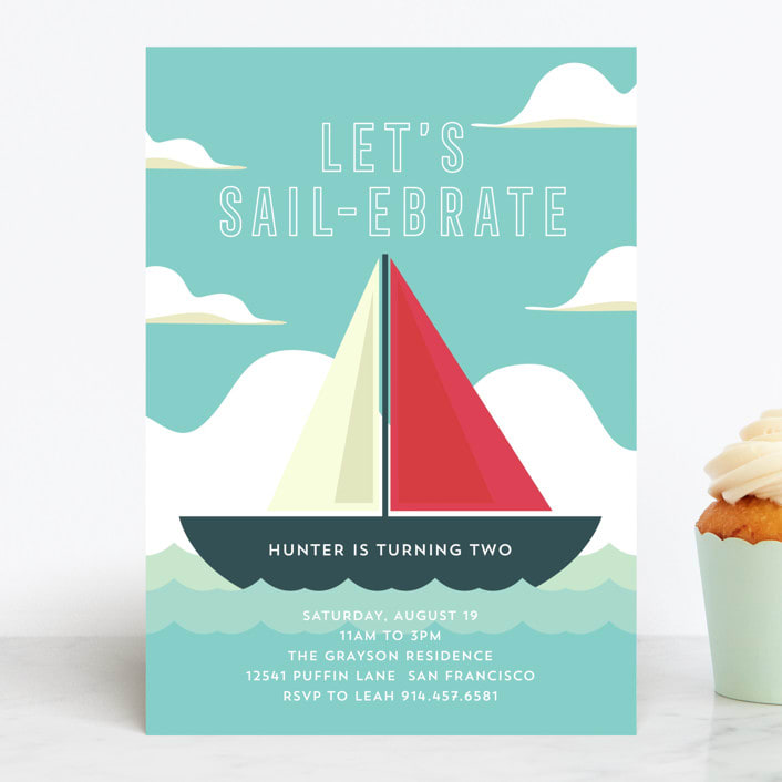 "Sail-ebrate" - Children's Birthday Party Invitations in Lagoon by Jessica Voong - Front