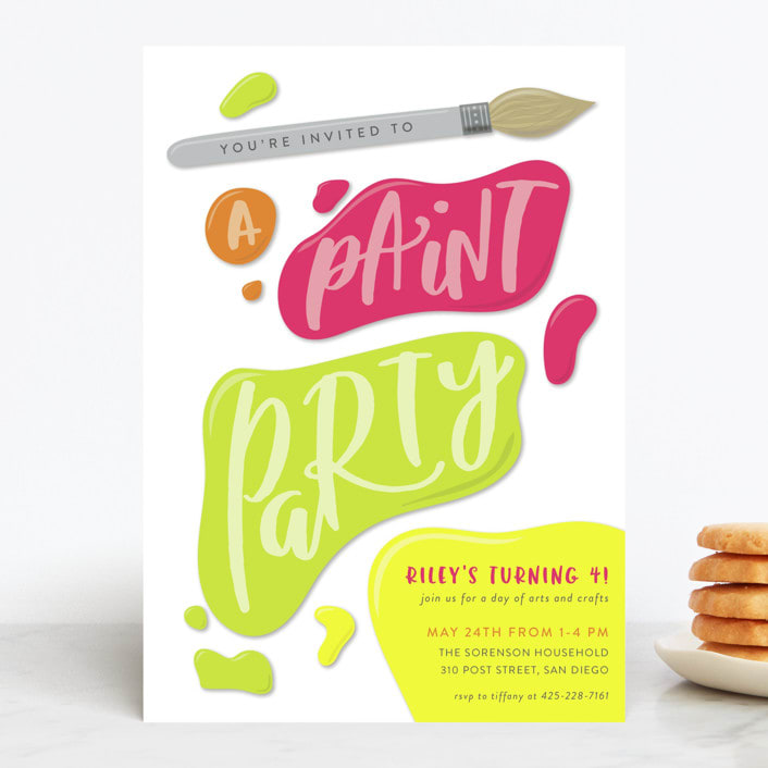 "Let's Get Creative!" - Children's Birthday Party Invitations in Highlighter by Olivia Goree - Front