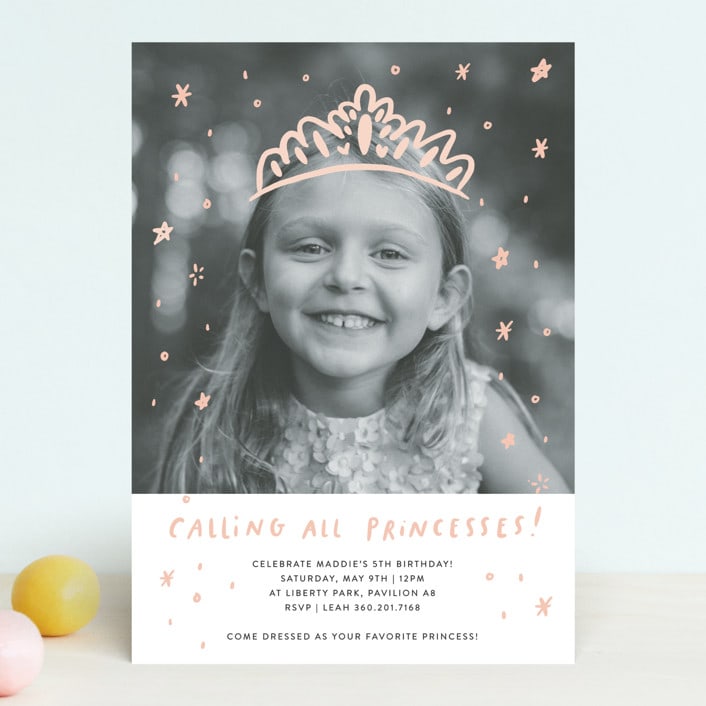 "Calling All Princesses" - Children's Birthday Party Invitations in Blush by Half Pint Studio - Front