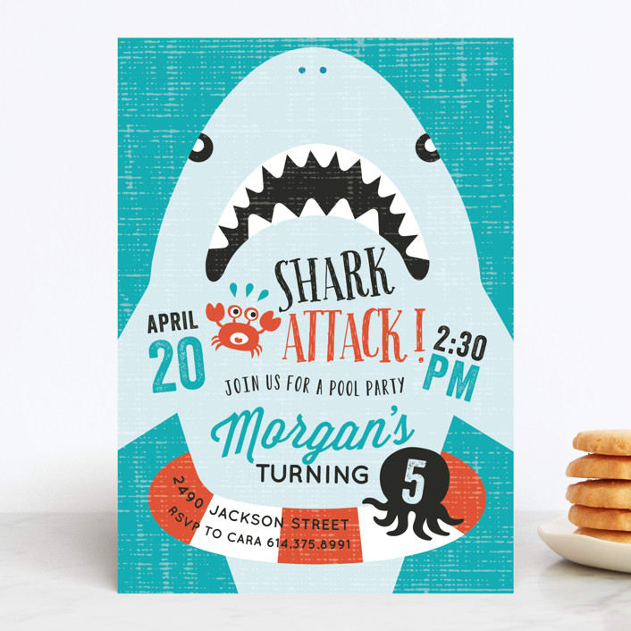 "Shark Attack Pool Party" - Children's Birthday Party Invitations in Pool by iamtanya - Front