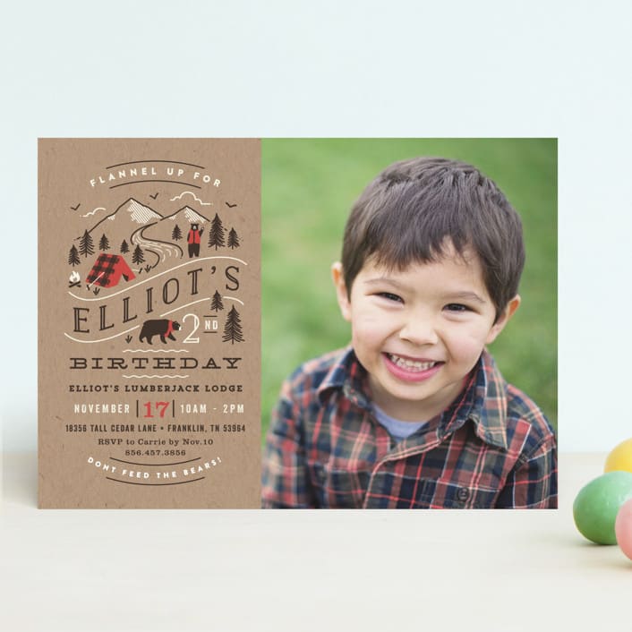 "Lumber Bears" - Children's Birthday Party Invitations in Kraft by Jennifer Wick - Front
