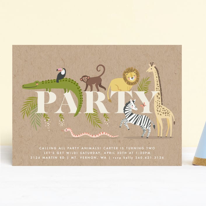 "safari party animals" - Children's Birthday Party Invitations in Linen by Karidy Walker - Front