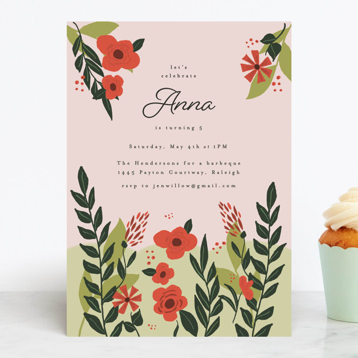 "Garden Party Joy" - Children's Birthday Party Invitations in Rouge by frances mathys - Front