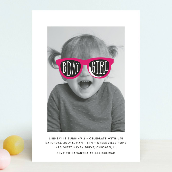 "Birthday Girl Shades" - Children's Birthday Party Invitations in Fuchsia by Baumbirdy - Front