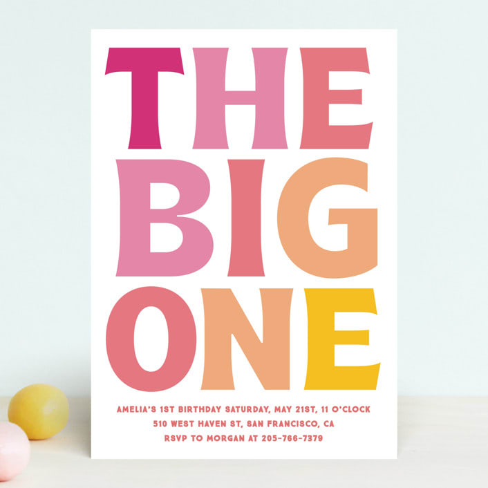 "The Big One" - Children's Birthday Party Invitations in Rose by Baumbirdy - Front