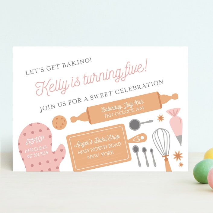 "Fun Baking" - Children's Birthday Party Invitations in Blush by heythird - Front