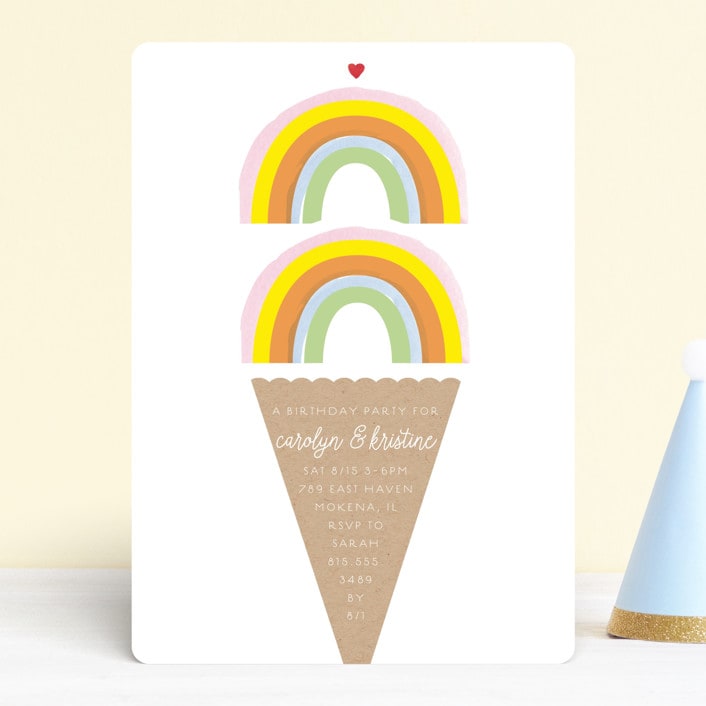 "Double Rainbow Scoop" - Children's Birthday Party Invitations in Sherbert by Baumbirdy - Front