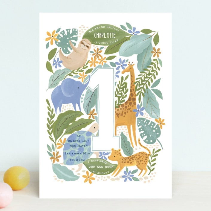 "Jungle Hang outs" - Children's Birthday Party Invitations in Jungle Leaf by Sarah Knight - Front