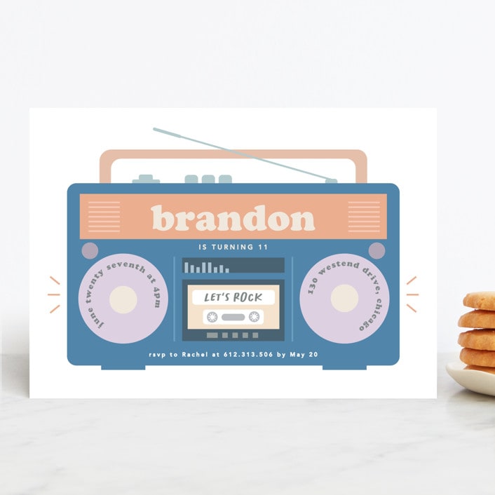 "Lets rock" - Children's Birthday Party Invitations in Denim by Creo Study - Front