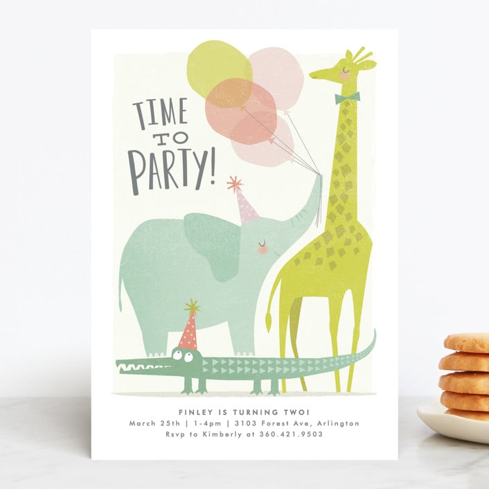 "Time to party!" - Children's Birthday Party Invitations in Peach by Karidy Walker - Front