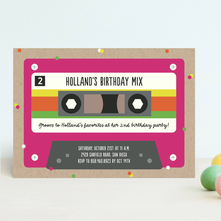 "Retro Cassette " - Children's Birthday Party Invitations in Fuchsia by Erica Krystek - Front