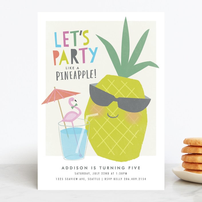 "Party like a pineapple" - Children's Birthday Party Invitations in Blue Hawaiian by Karidy Walker - Front