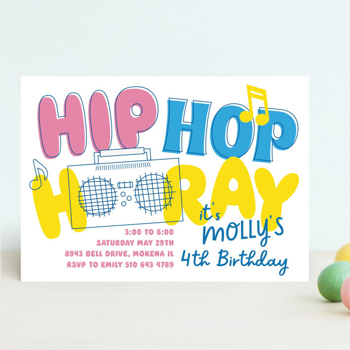 "Hip Hop Hooray" - Children's Birthday Party Invitations in Candy by Baumbirdy - Front