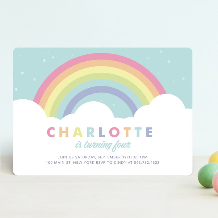 "Pastel Rainbow Sparkles" - Children's Birthday Party Invitations in Mint by Maria Alou - Front