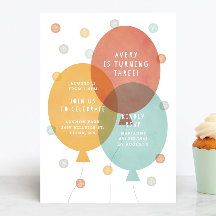 "Big Balloons" - Children's Birthday Party Invitations in Brick by Michelle Taylor - Front