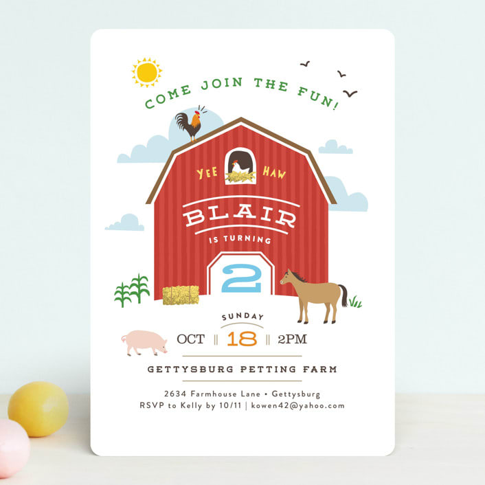 "Big Red Barn" - Children's Birthday Party Invitations in Barn by Jennifer Wick - Front