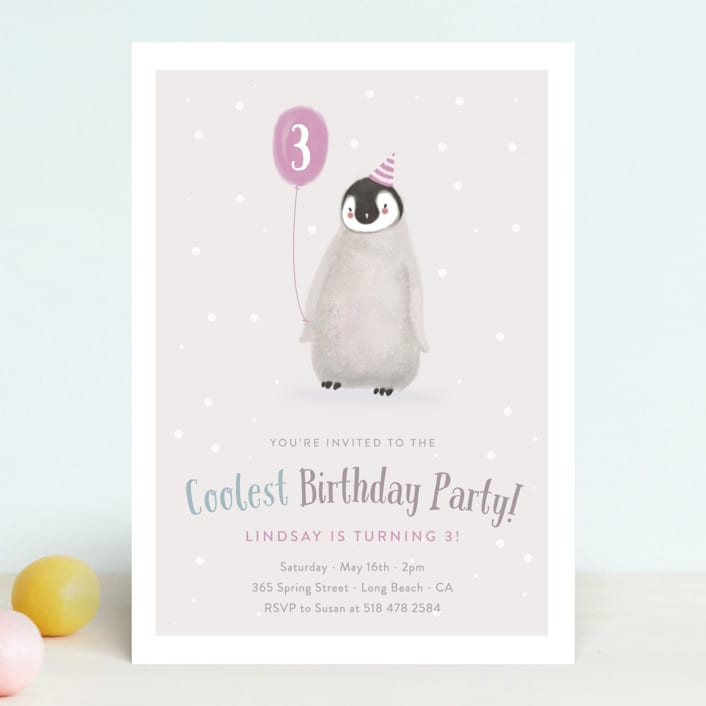 "Coolest Penguin" - Children's Birthday Party Invitations in Orchid by Elska Studio - Front