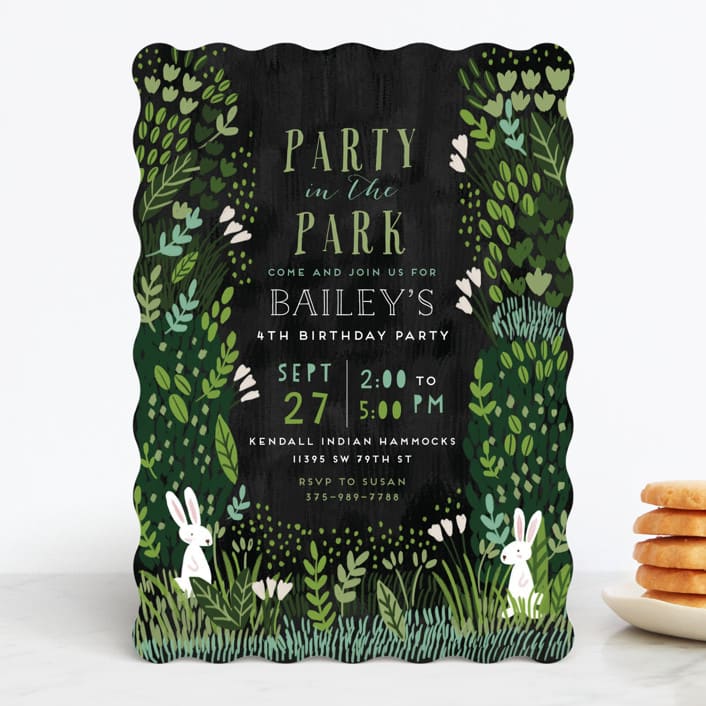 "Party In The Park" - Children's Birthday Party Invitations in Charcoal by iamtanya - Front