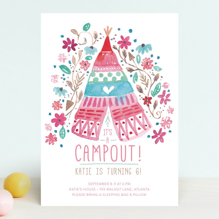 "Teepee Party" - Children's Birthday Party Invitations in Petal by Sara Berrenson - Front