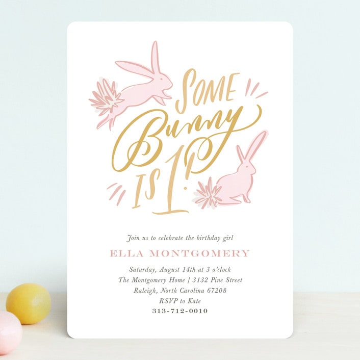 "Some Bunny" - Children's Birthday Party Invitations in Peony by Julie Murray - Front