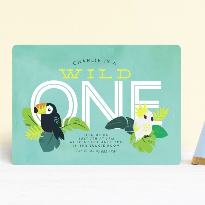 "Jungle Birds" - Children's Birthday Party Invitations in Carribean by Itsy Belle Studio - Front